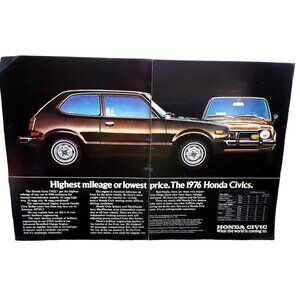 1976 Honda Civic and CVCC Car Original Print Ad vintage 70s